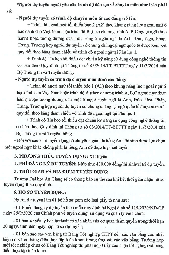 Trường Đại học An Giang tuyển dụng viên chức năm 2020
