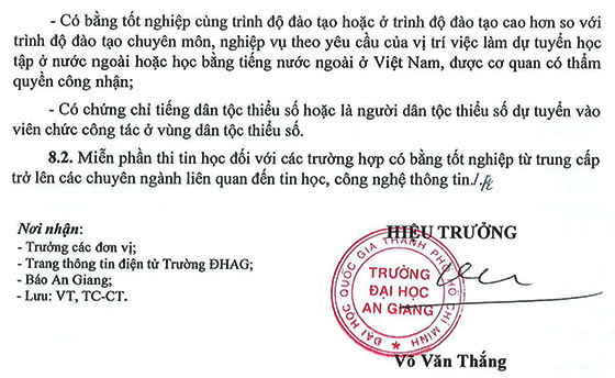 Trường Đại học An Giang tuyển dụng viên chức năm 2020