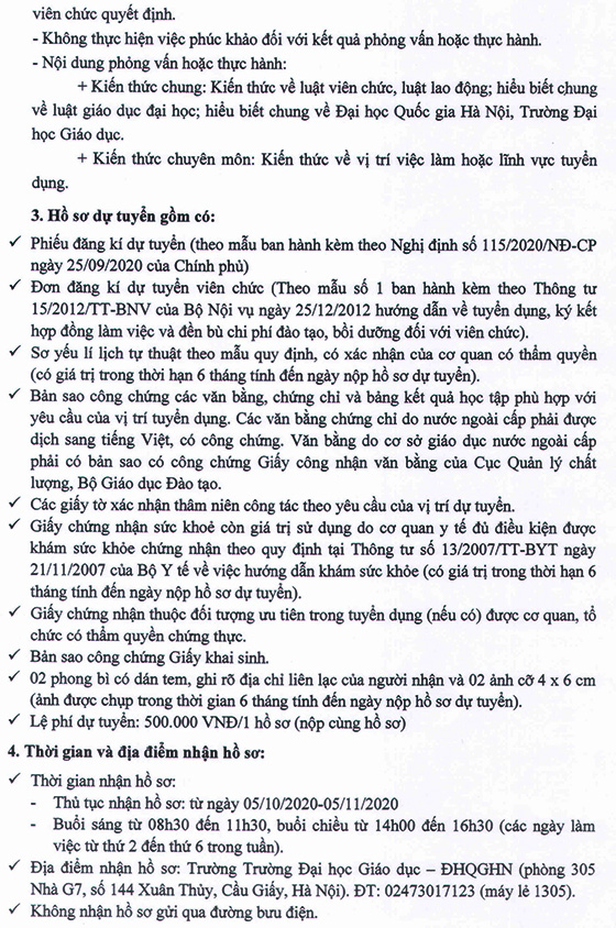 Trường Đại học Giáo dục tuyển dụng viên chức năm 2020