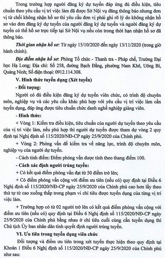 Trường Đại học Hạ Long, Quảng Ninh tuyển dụng giảng viên năm 2020