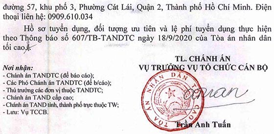 Tòa án nhân dân tối cao tuyển dụng công chức năm 2020