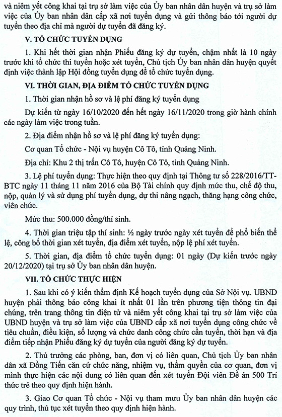 UBND huyện Cô Tô, Quảng Ninh tuyển dụng công chức cấp xã năm 2020