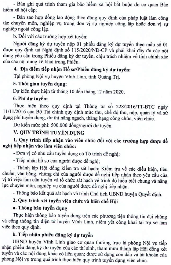 UBND huyện Vĩnh Linh, Quảng Trị tuyển dụng viên chức năm 2020