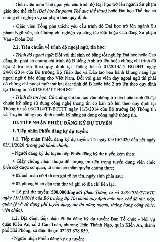 UBND quận Kiến An, Hải Phòng tuyển dụng viên chức năm 2020