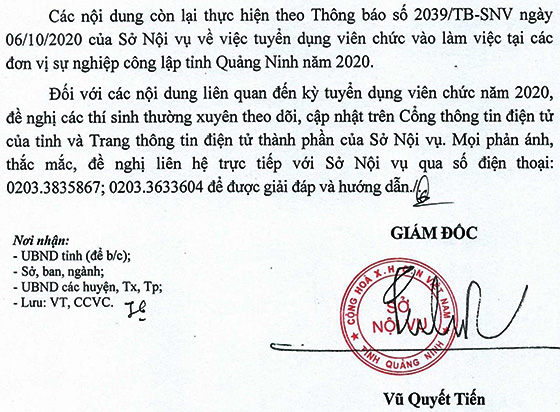 UBND tỉnh Quảng Ninh thông báo điều chỉnh nhu cầu tuyển dụng công chức năm 2020