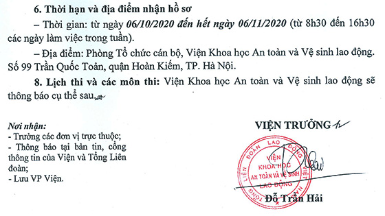 Viện Khoa học An toàn và Vệ sinh lao động tuyển dụng viên chức năm 2020