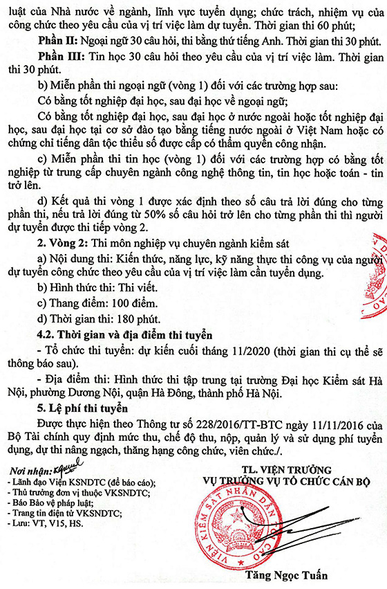 Viện Kiểm sát nhân dân tối cao tuyển dụng công chức năm 2020