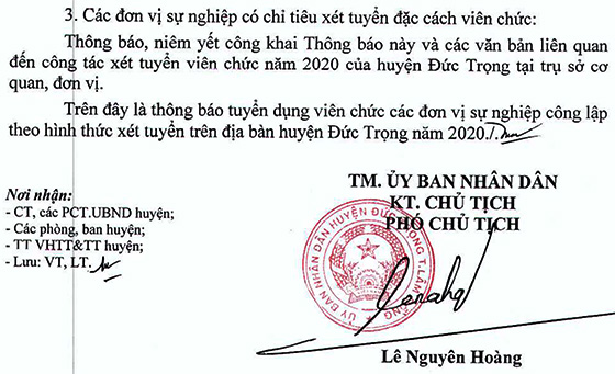 UBND huyện Đức Trọng, Lâm Đồng tuyển dụng viên chức đơn vị sự nghiệp công lập năm 2020