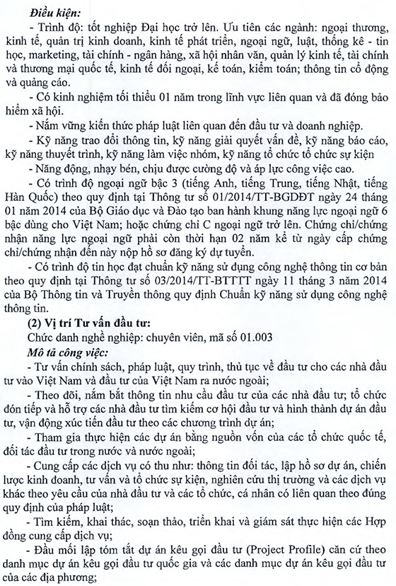 Cục đầu tư nước ngoài - Bộ Kế hoạch và Đầu tư tuyển dụng viên chức năm 2020