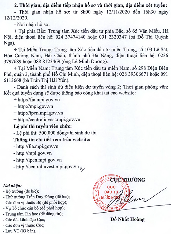 Cục đầu tư nước ngoài - Bộ Kế hoạch và Đầu tư tuyển dụng viên chức năm 2020