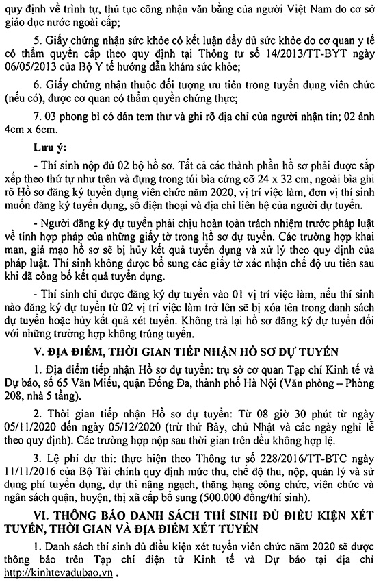 Tạp chí Kinh tế và Dự báo tuyển dụng viên chức năm 2020