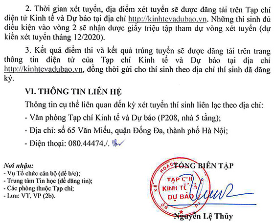 Tạp chí Kinh tế và Dự báo tuyển dụng viên chức năm 2020