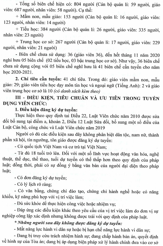 UBND huyện Bến Cầu, Tây Ninh tuyển dụng viên chức sự nghiệp giáo dục năm học 2020 - 2021
