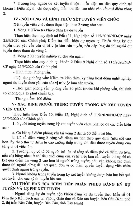 UBND huyện Bến Cầu, Tây Ninh tuyển dụng viên chức sự nghiệp giáo dục năm học 2020 - 2021
