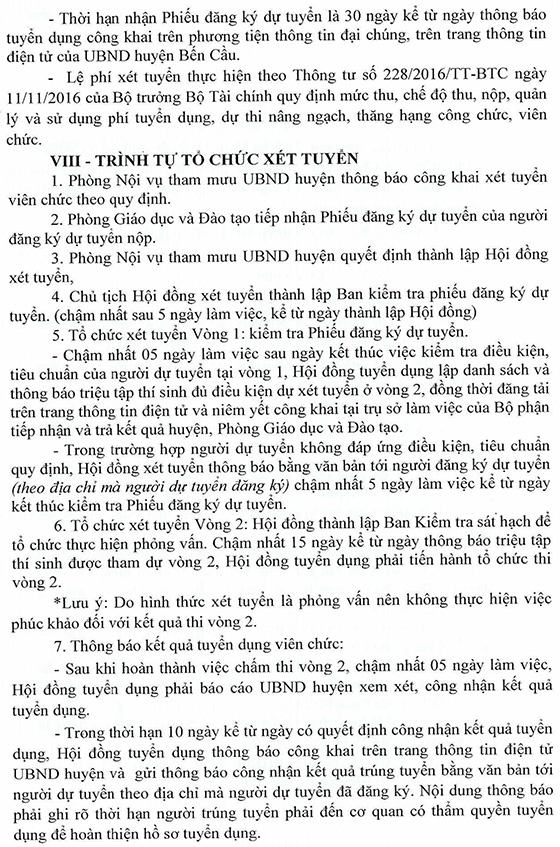 UBND huyện Bến Cầu, Tây Ninh tuyển dụng viên chức sự nghiệp giáo dục năm học 2020 - 2021
