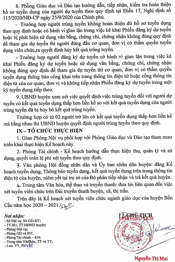 UBND huyện Bến Cầu, Tây Ninh tuyển dụng viên chức sự nghiệp giáo dục năm học 2020 - 2021