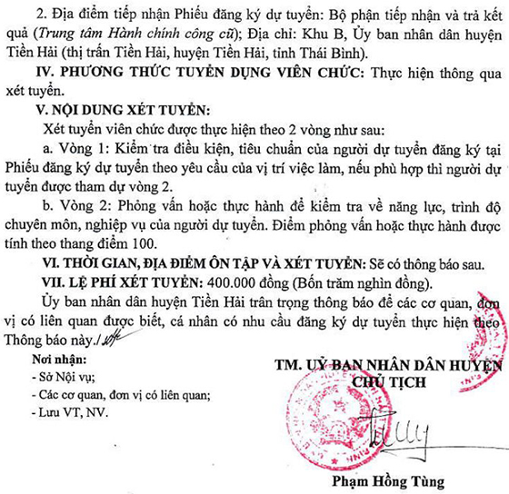UBND huyện Tiền Hải, Thái Bình tuyển dụng viên chức giáo dục năm 2020 
