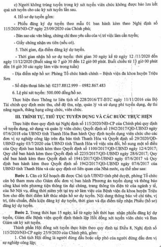 Bệnh viện đa khoa Triệu Sơn, Thanh Hóa tuyển dụng viên chức và lao động hợp đồng năm 2020