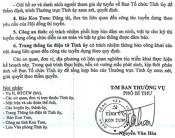 BTC Tỉnh ủy Kon Tum tuyển dụng công chức cấp tỉnh, huyện năm 2020