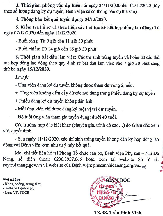 Bệnh viện Phụ sản - Nhi Đà Nẵng tuyển dụng lao động hợp đồng năm 2020