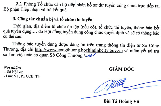 Sở Công thương TP.Hồ Chí Minh tuyển dụng công chức năm 2020