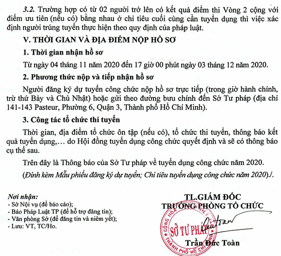 Sở Tư Pháp TP.Hồ Chí Minh tuyển dụng công chức năm 2020