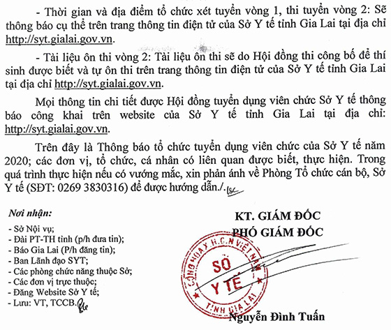 Sở Y tế tỉnh Gia Lai tuyển dụng viên chức năm 2020