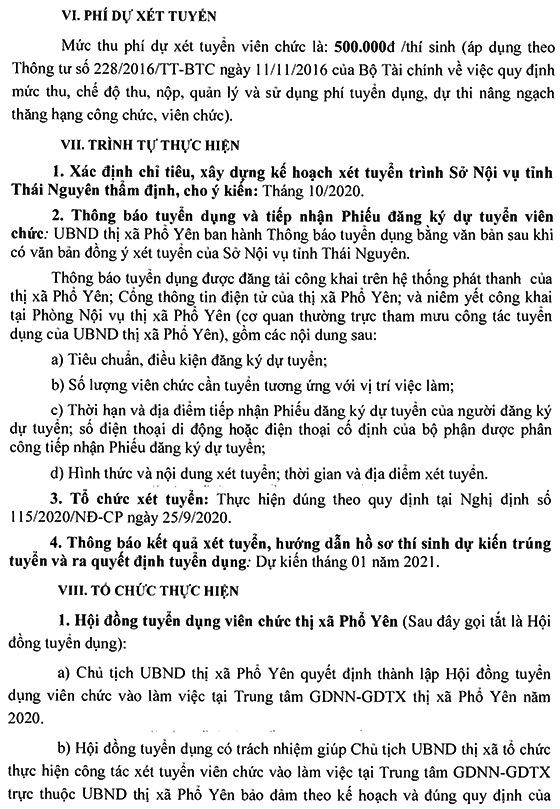 Trung tâm GDNN - GDTX thị xã Phổ Yên, Thái Nguyên tuyển dụng viên chức năm 2020