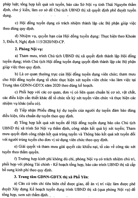 Trung tâm GDNN - GDTX thị xã Phổ Yên, Thái Nguyên tuyển dụng viên chức năm 2020