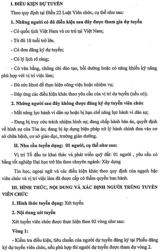 Trung tâm Phát triển quỹ đất huyện Kiến Thụy, Hải Phòng tuyển dụng viên chức năm 2020