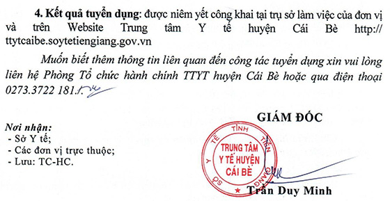 Trung tâm Y tế huyện Cái Bè, Tiền Giang tuyển dụng viên chức đợt 2 năm 2020