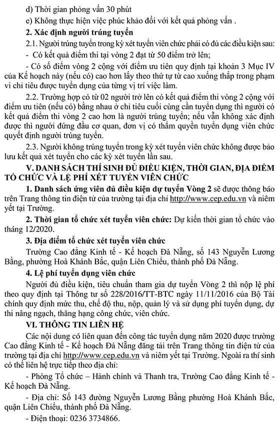Trường Cao đẳng Kinh tế - Kế hoạch Đà Nẵng tuyển dụng viên chức năm 2020