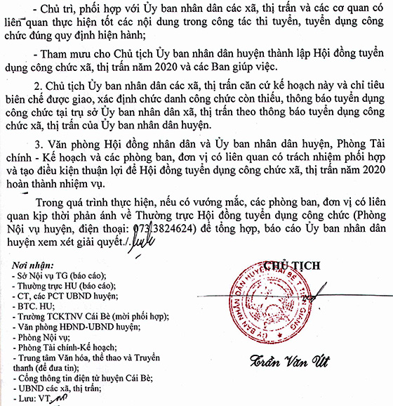 UBND huyện Cái Bè, Tiền Giang tuyển dụng công chức cấp xã, thị trấn năm 2020