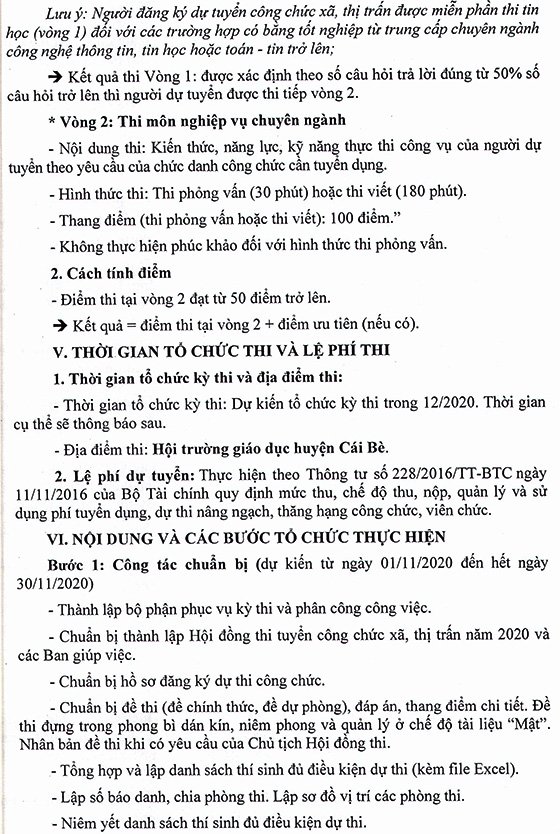 UBND huyện Cái Bè, Tiền Giang tuyển dụng công chức cấp xã, thị trấn năm 2020