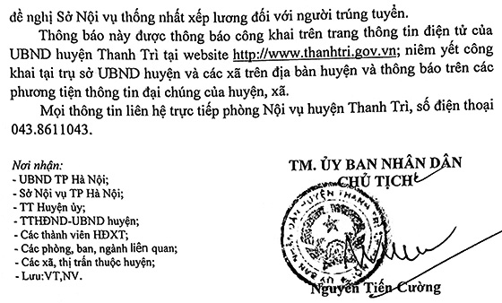 UBND huyện Thanh Trì tuyển dụng Chỉ huy trưởng quân sự xã năm 2020