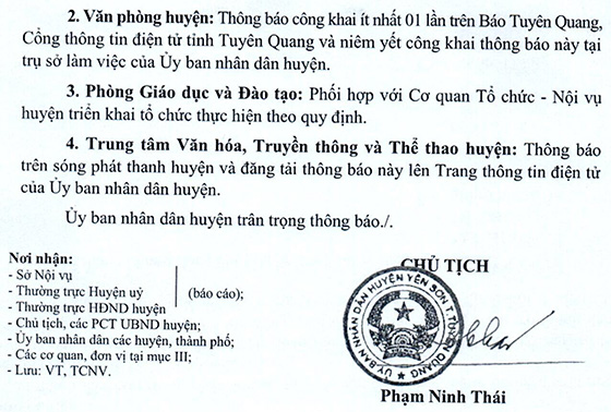 UBND huyện Yên Sơn, Tuyên Quang tuyển dụng viên chức năm 2020 