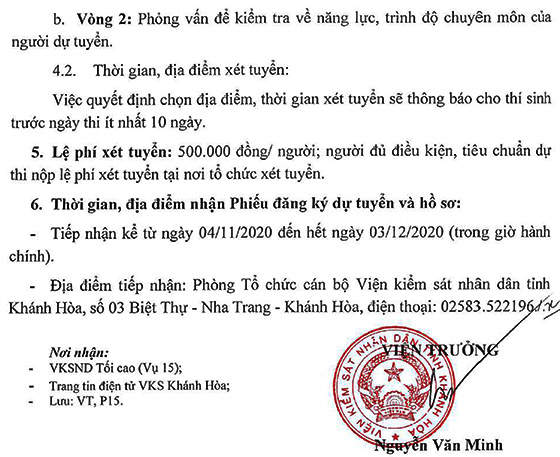 Viện Kiểm sát nhân dân huyện Khánh Sơn, Khánh Hòa tuyển dụng công chức năm 2020