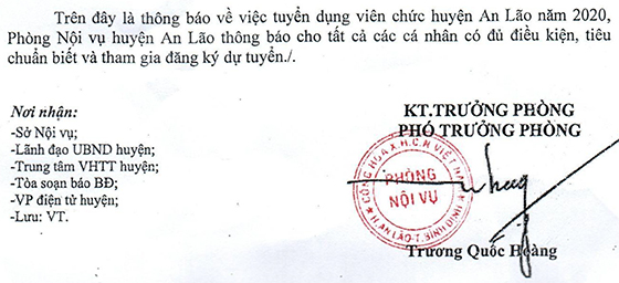 UBND huyện An Lão, Bình Định tuyển dụng viên chức năm 2020