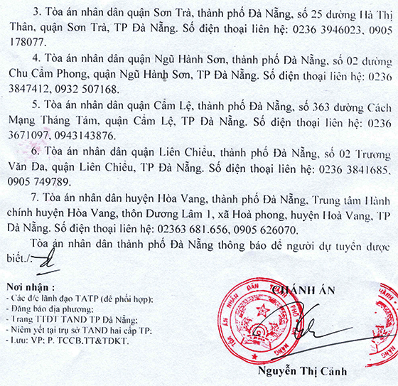Tòa án nhân dân thành phố Đà Nẵng tuyển chọn Hòa giải viên năm 2020