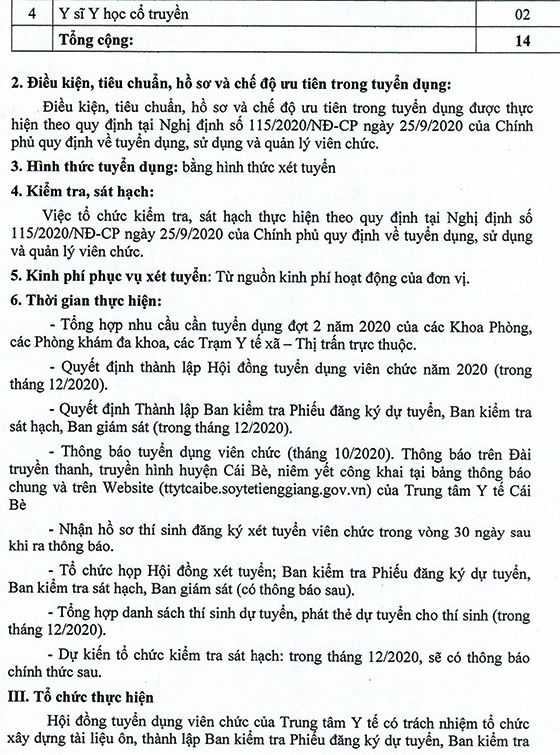 Trung tâm Y tế huyện Cái Bè, Tiền Giang tuyển dụng viên chức đợt 2 năm 2020