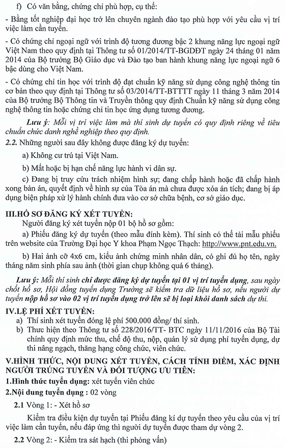 Đại học Y khoa Phạm Ngọc Thạch tuyển dụng viên chức năm 2020