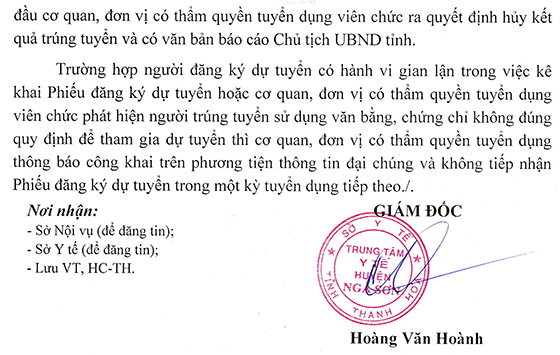 TTYT huyện Nga Sơn, Thanh Hóa tuyển dụng viên chức TYT cấp xã đợt 1 năm 2020