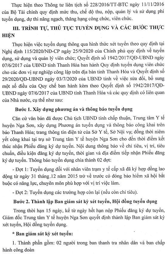 TTYT huyện Nga Sơn, Thanh Hóa tuyển dụng viên chức TYT cấp xã đợt 1 năm 2020
