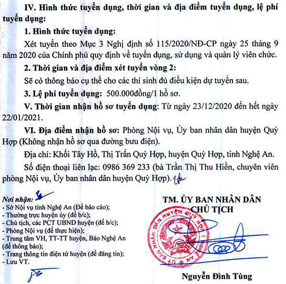 UBND huyện Quỳ Hợp, Nghệ An tuyển dụng viên chức đợt 3 năm 2020