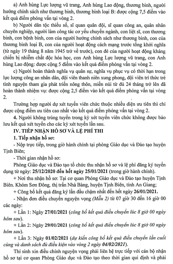 UBND huyện Tịnh Biên, An Giang tuyển dụng viên chức giáo dục năm 2020