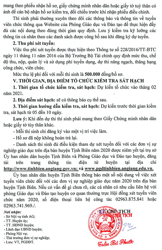 UBND huyện Tịnh Biên, An Giang tuyển dụng viên chức giáo dục năm 2020
