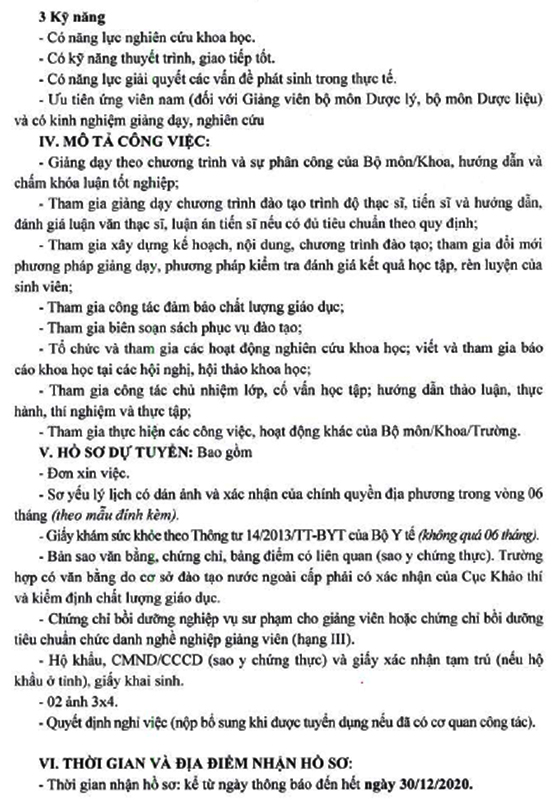 ĐH Y Dược TP. Hồ Chí Minh tuyển dụng giảng viên năm 2020