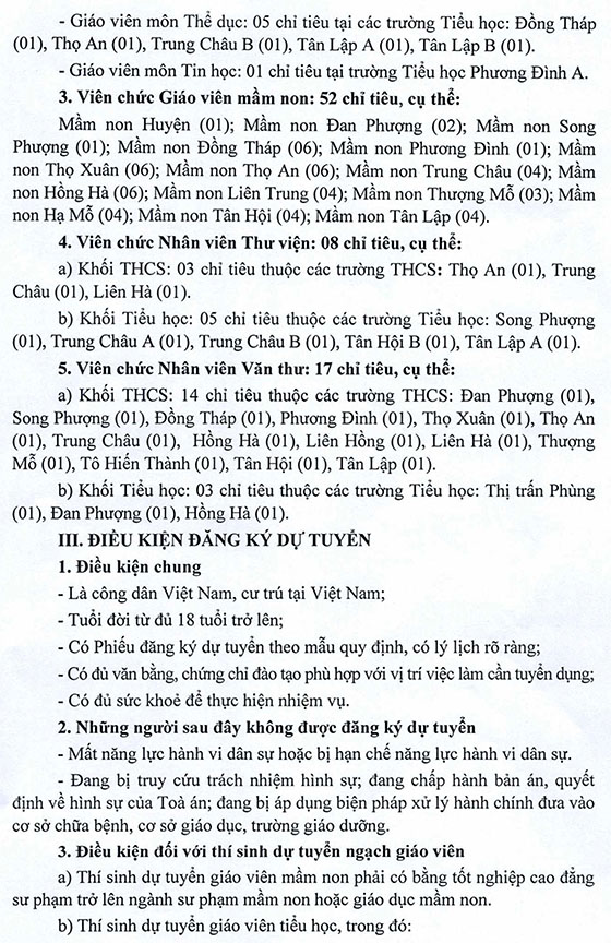 UBND huyện Đan Phượng, TP.Hà Nội tuyển dụng giáo viên và nhân viên trường học năm 2020