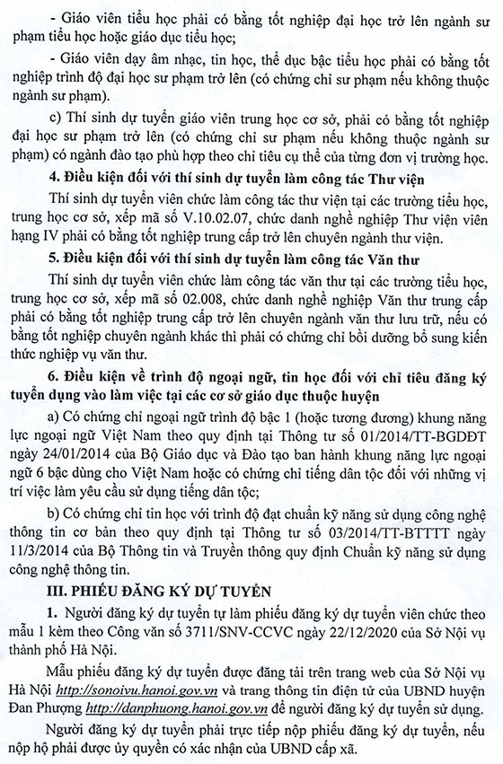 UBND huyện Đan Phượng, TP.Hà Nội tuyển dụng giáo viên và nhân viên trường học năm 2020