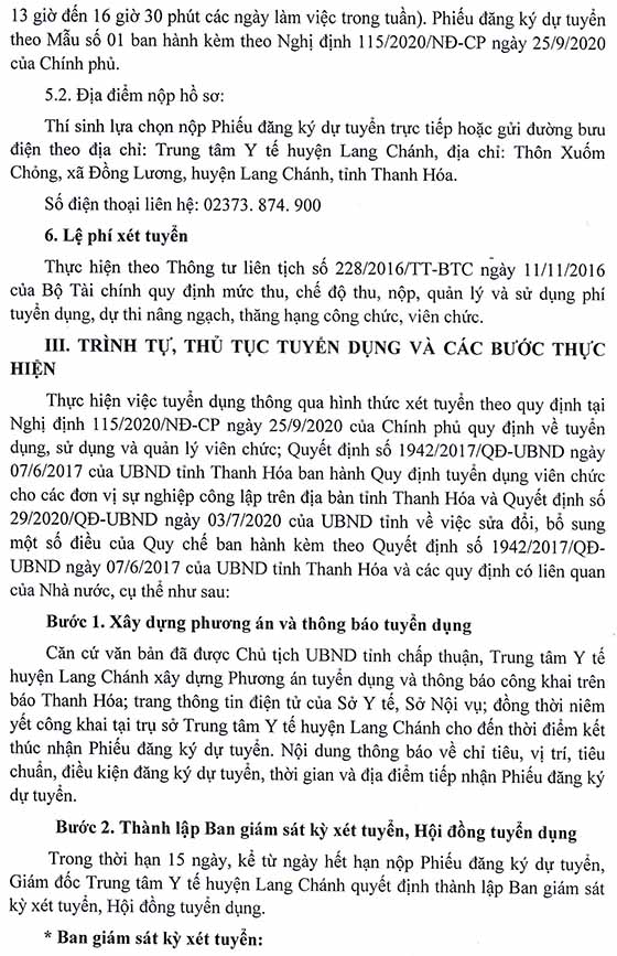 TTYT huyện Lang Chánh, Thanh Hóa tuyển dụng viên chức năm 2020